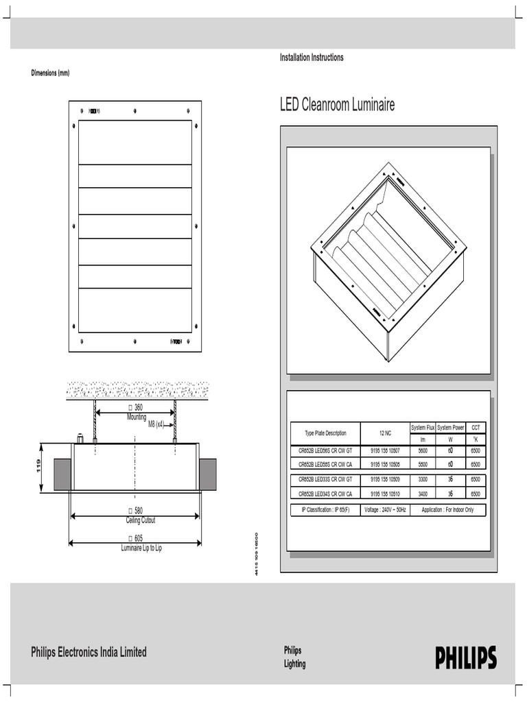LED Cleanroom Luminaire: Installation Instructions | PDF | Equipment ...