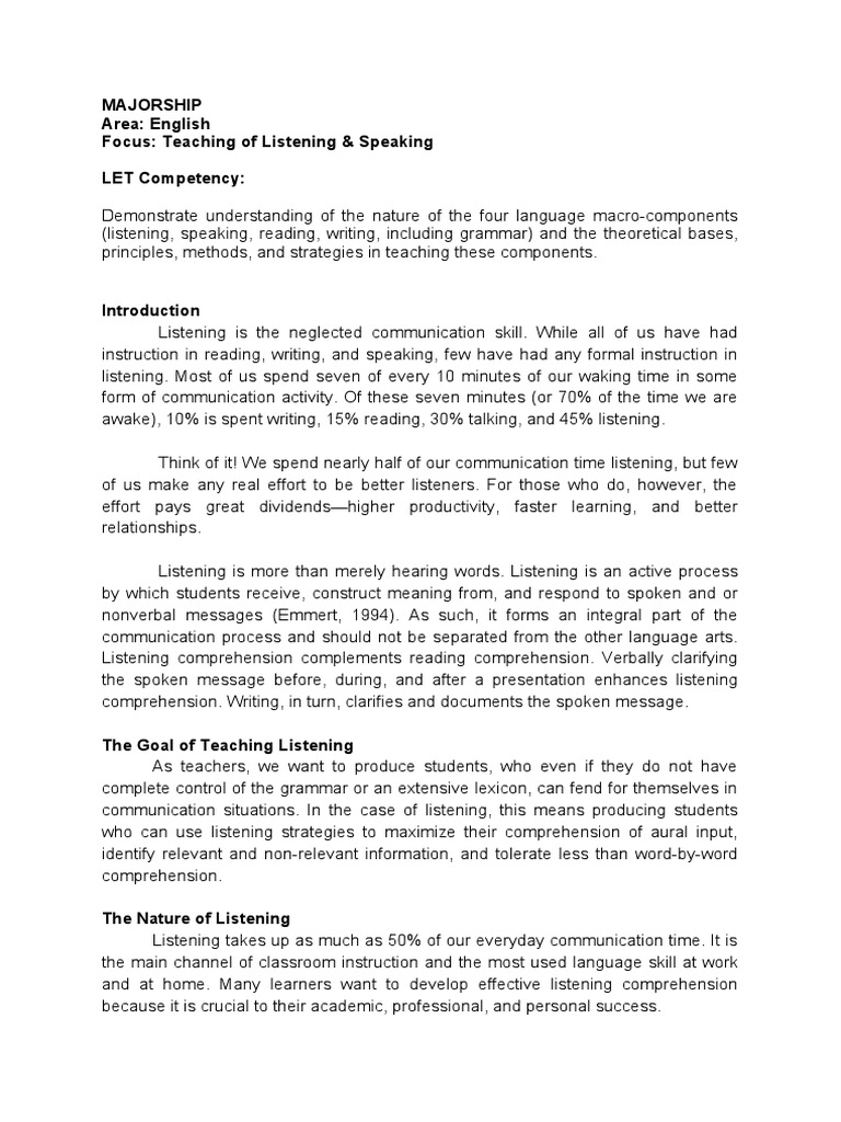 Teaching Listening & Speaking | PDF | Reading Comprehension | Fluency