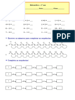 Efectua: Matemática - 1º Ano Nome: - Data: - Class.