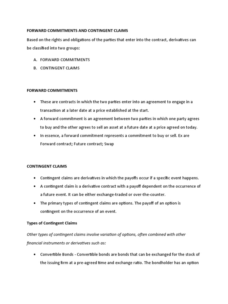 Forward Commitments vs Contingent Claims | PDF | Option (Finance ...