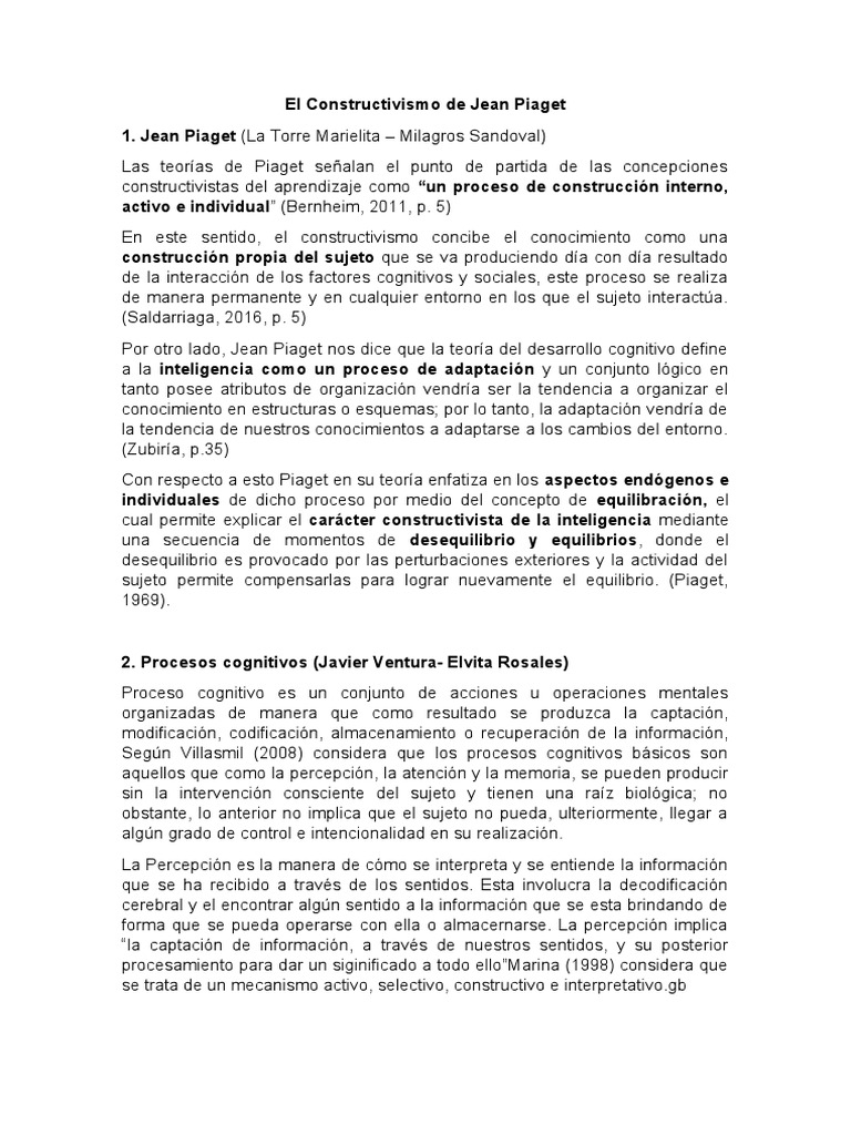 Constructivismo y Desarrollo Cognitivo de Piaget | PDF ...