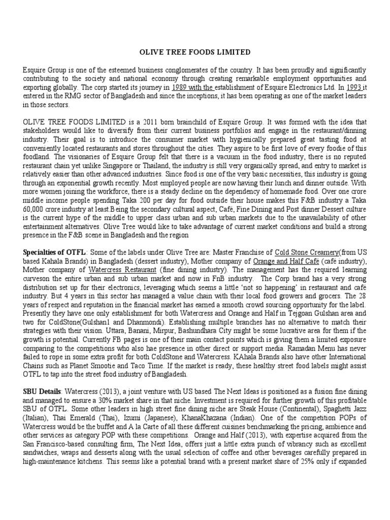 Olive Tree Foods Limited PDF Foods Restaurants