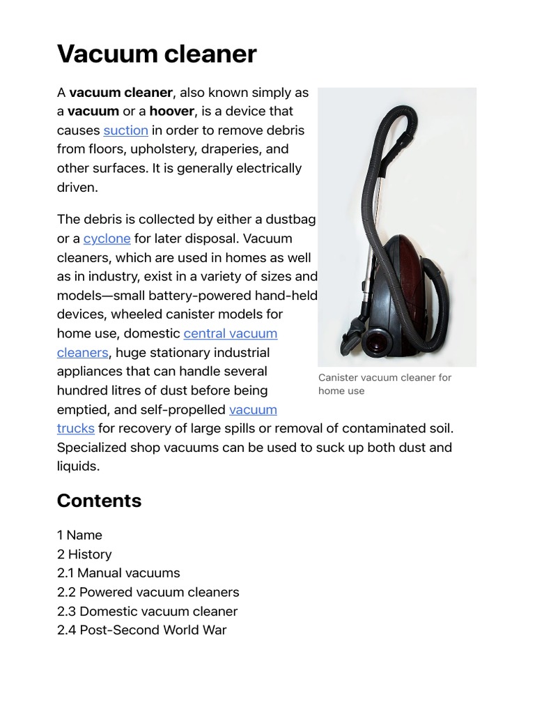 Vacuum Cleaner - Wikipedia, PDF, Vacuum Cleaner