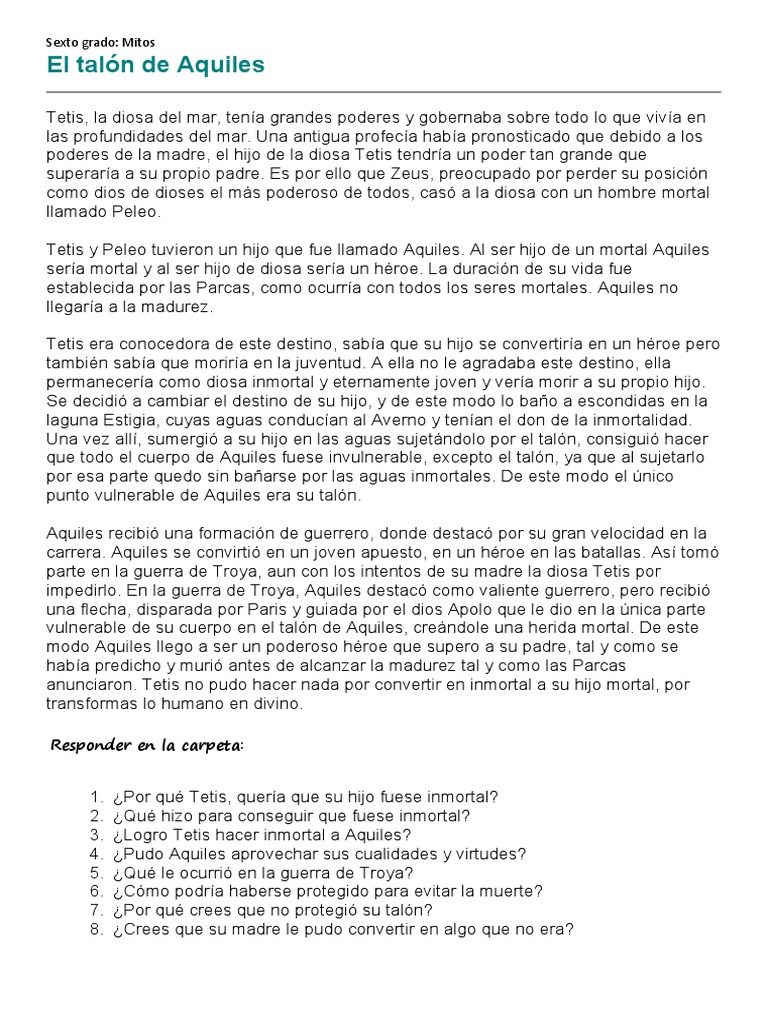 Mitos Para Sexto Grado Pdf Medusa Aquiles