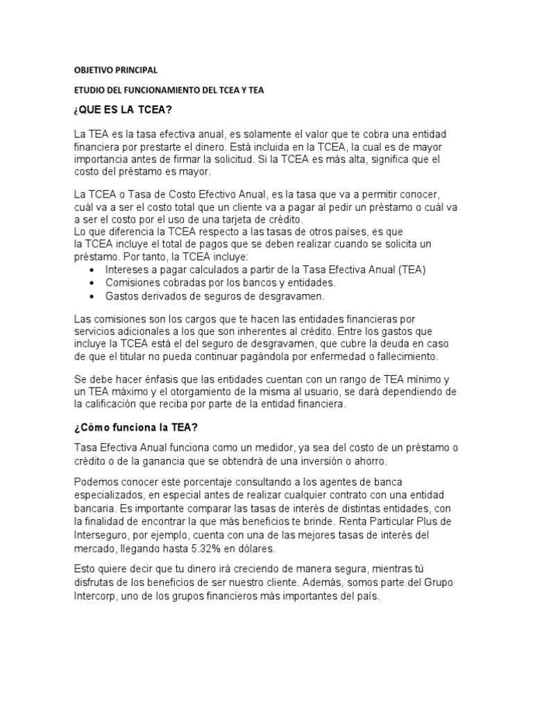 Entendiendo TCEA y TEA en Préstamos | PDF | Bancos | Préstamo hipotecario