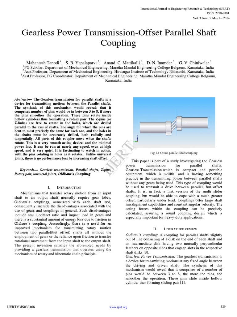 Review Paper On Gearless Power Transmission Offset Parallel Shaft