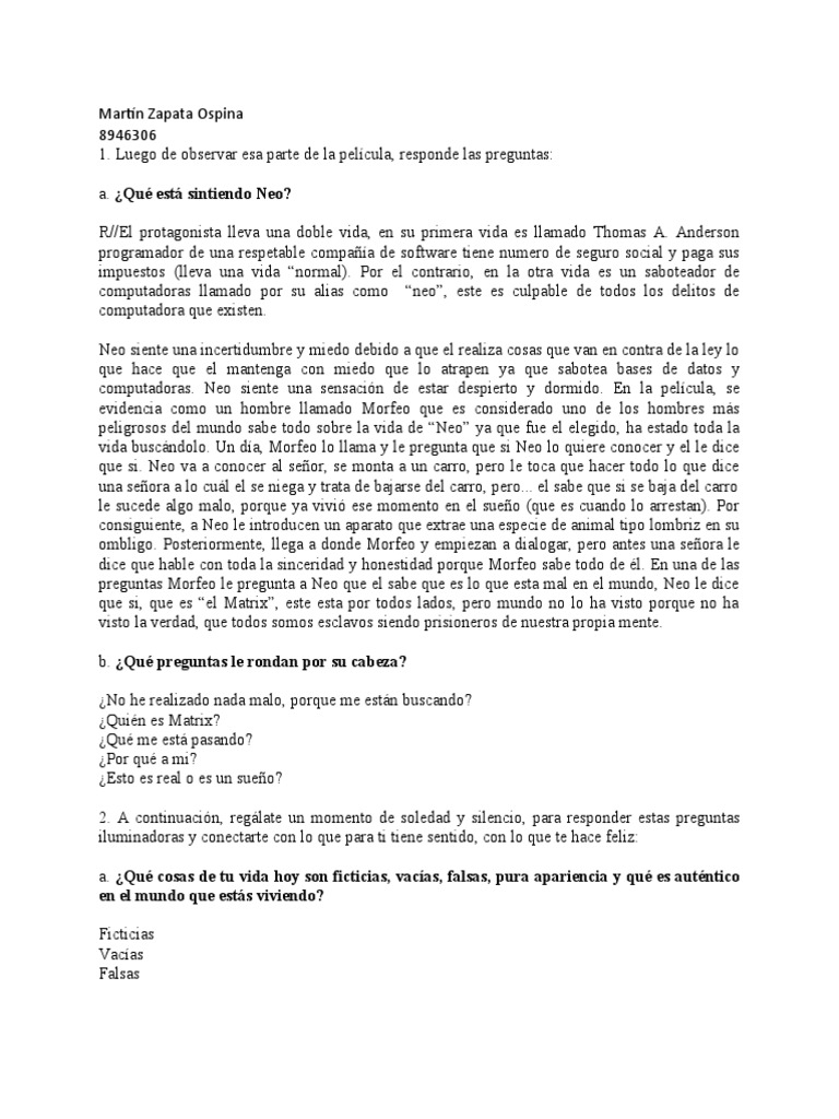 Reflexiones sobre la realidad y el Matrix | PDF | Relaciones personales ...