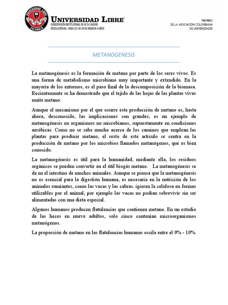 Metanogenesis y Sintrófia | PDF | Ciencia y matemática