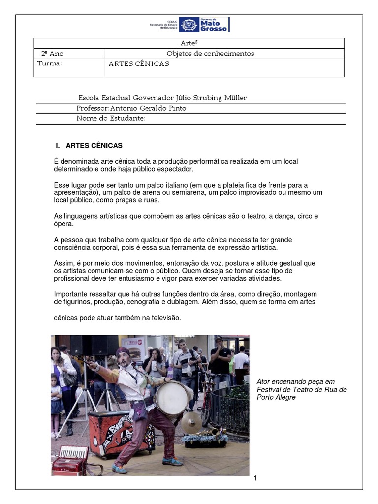 Arte 2º Ano | PDF | Teatro | Ator