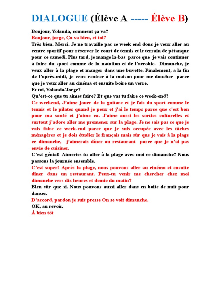 Dialogue amical sur le week-end | PDF
