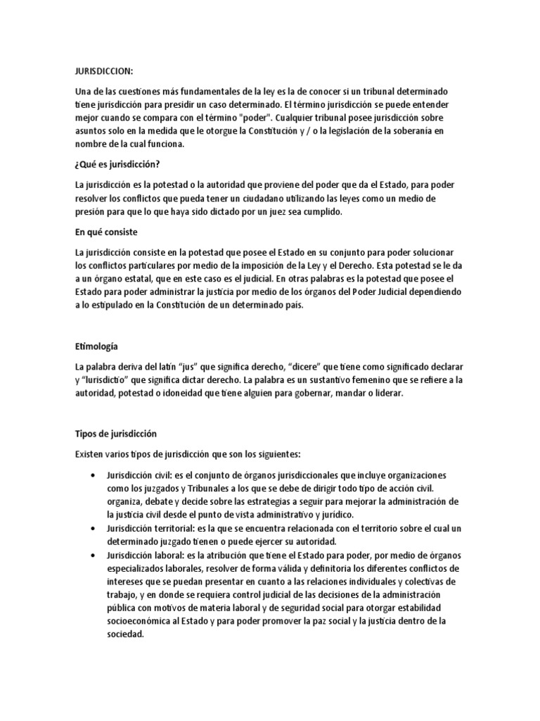 Jurisdicción y Competencia en el Derecho | PDF | Jurisdicción ...