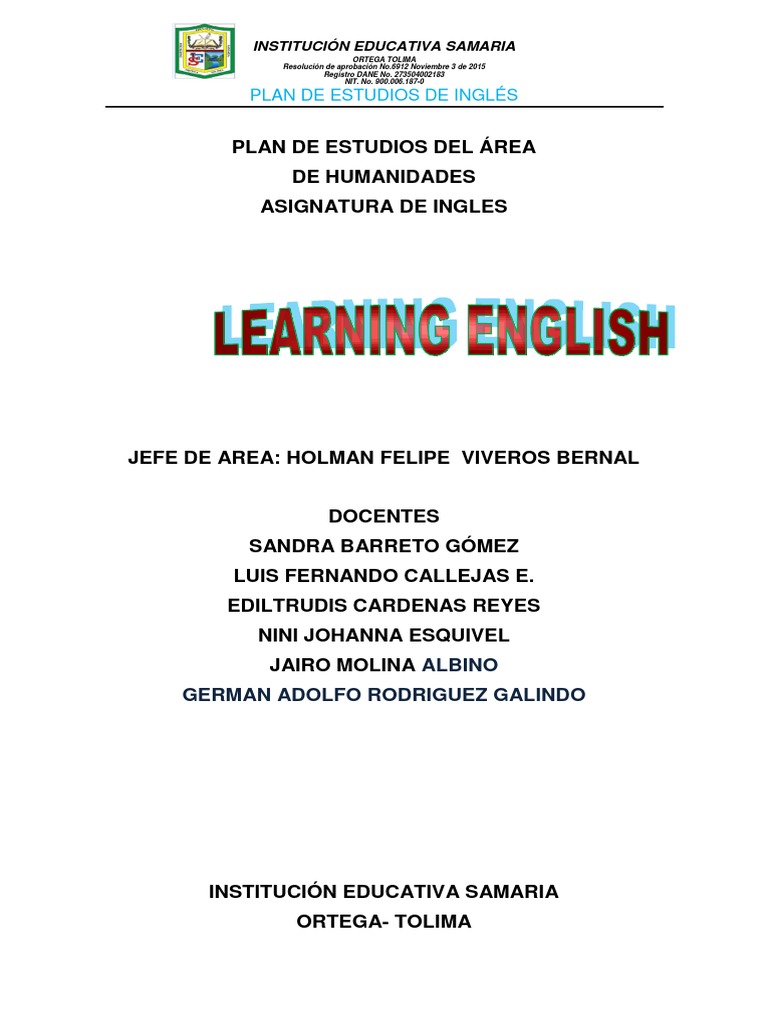 Plan De Estudio De Inglés 2021 Pdf Plan De Estudios Aprendizaje