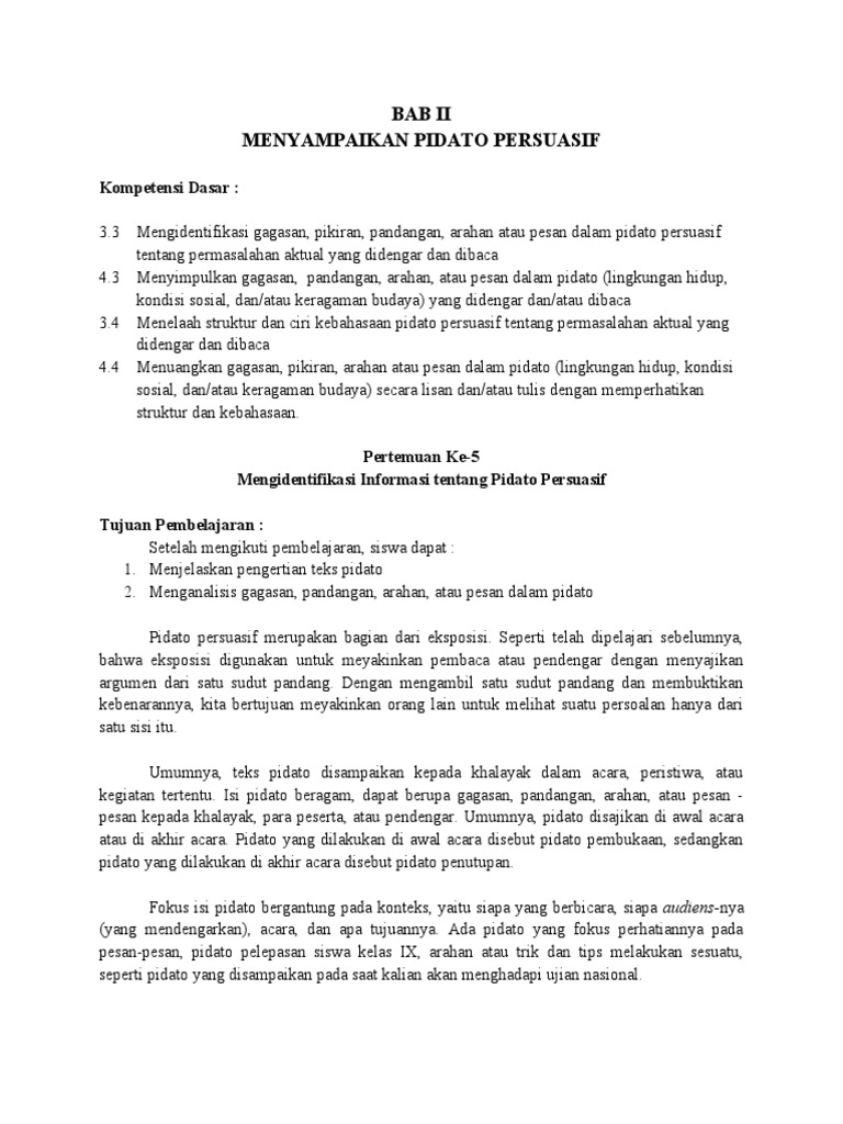 Pertemuan Ke 5 Kelas Ix Teks Pidato Persuasif Word Pdf