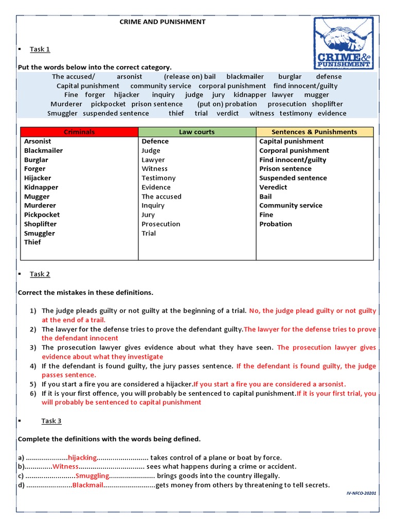 Crime and Punishment Vocabulary Exercises | PDF | Arrest | Theft