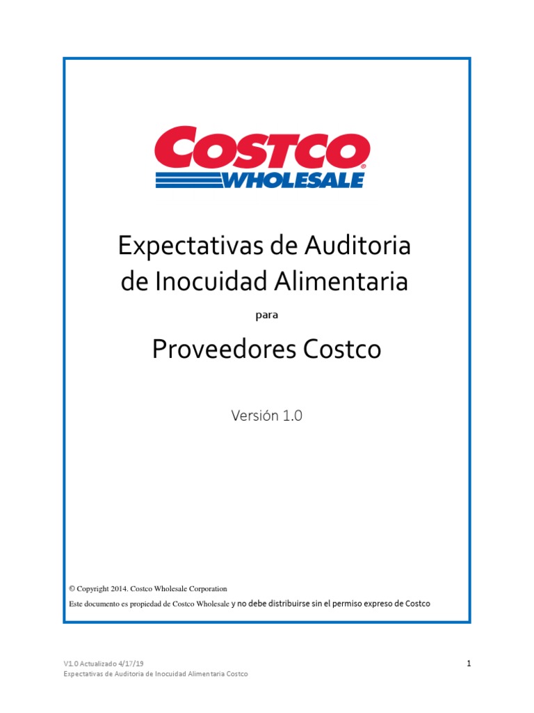 Costco Master Audit Expectations Spanish PDF Análisis de Riesgo y