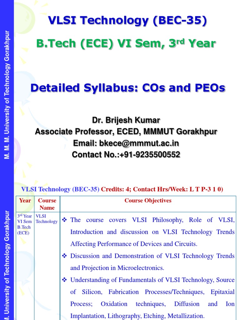 VLSI Technology Syllabus for B.Tech ECE | PDF | Photolithography | Epitaxy
