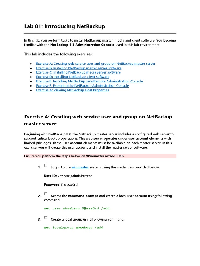 v01 NBU83ADM Lab 01 Introducing NetBackup Windows PDF Command