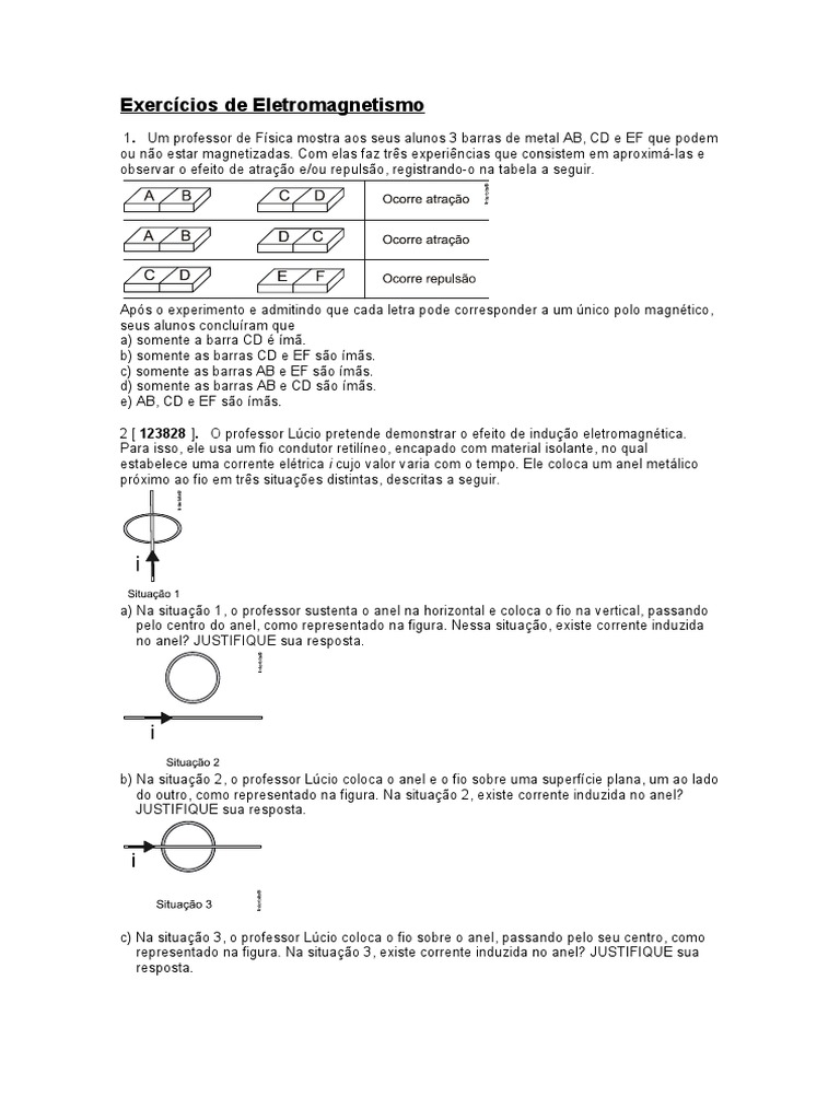 Exercícios de Eletromagnetismo | PDF | Magnetismo | Campo magnético
