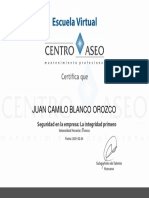 Certificado Seguridad en La Empresa La Integridad Primero - Juan Camilo Blanco Orozco