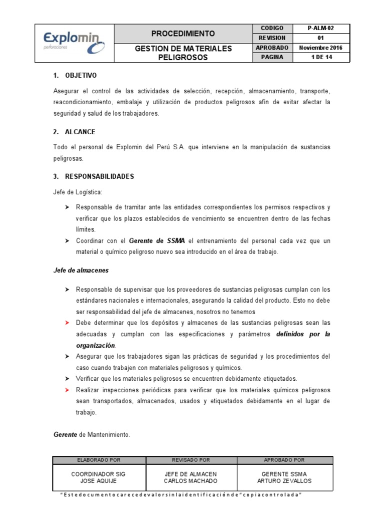 P-Alm-02 Procedimiento Gestion de Manejo de Matpel Rev01 | PDF | Residuos