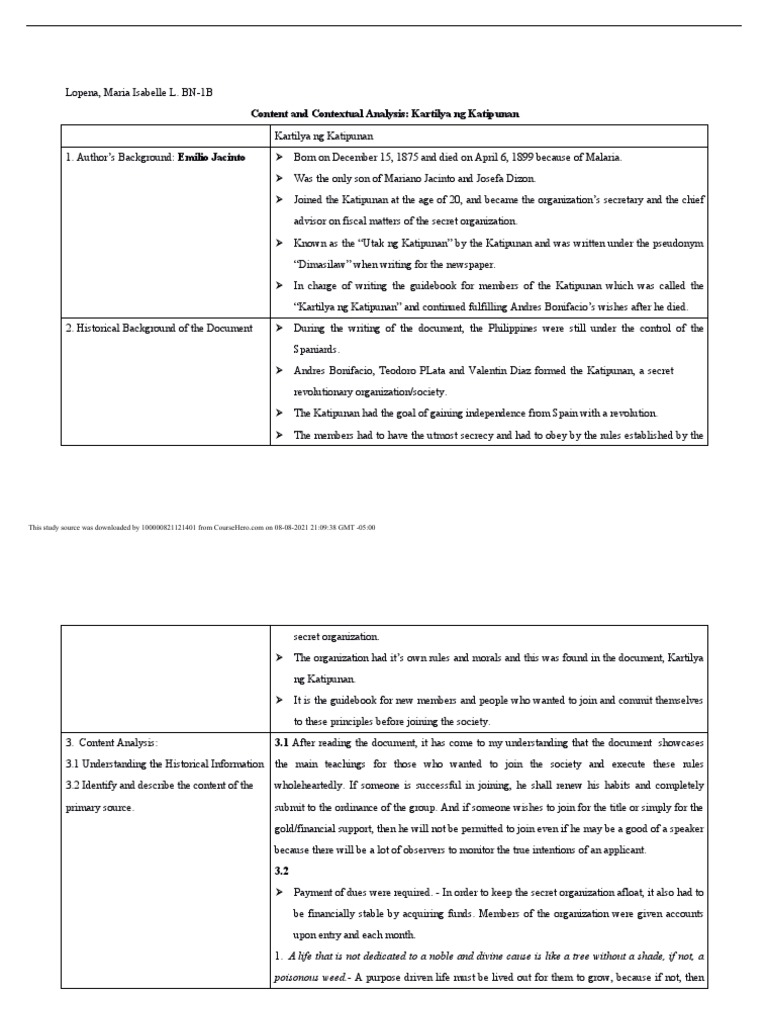 Example Of Content And Contextual Analysis Of Kartilya