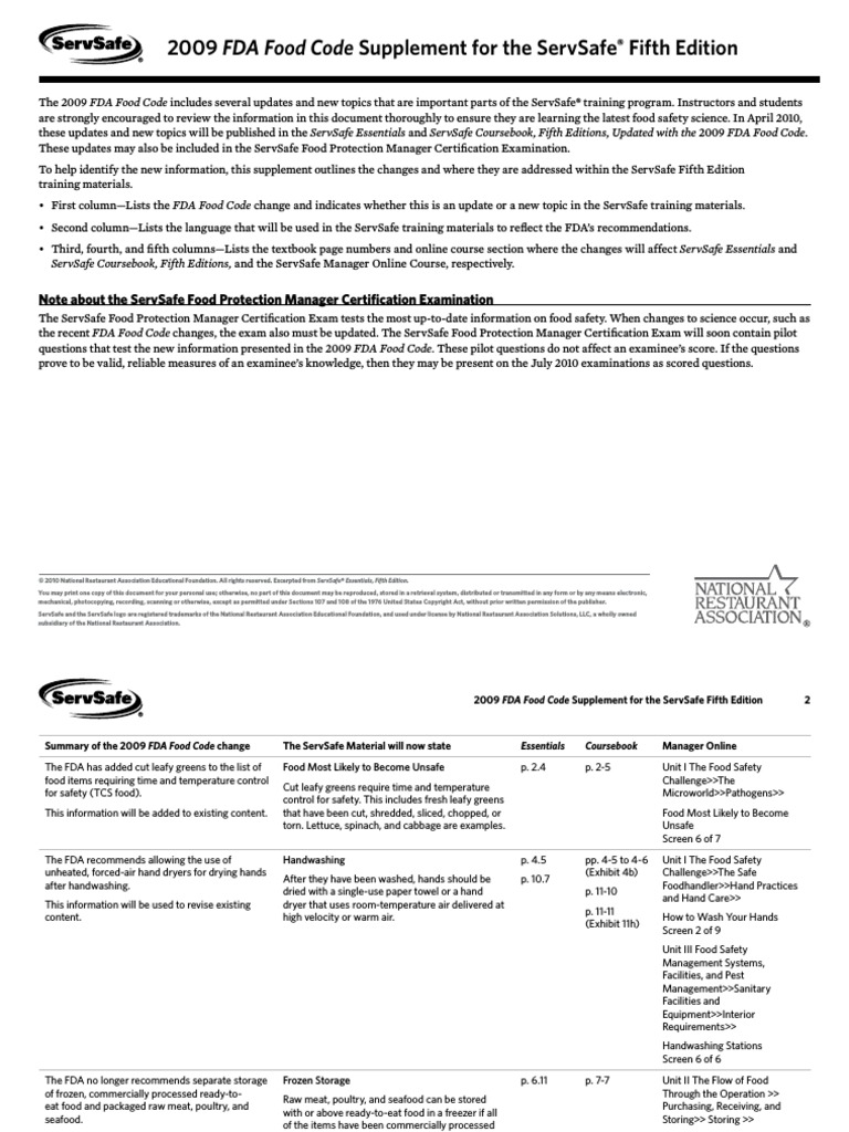 2009 Fda Food Code Supplement For The Servsafe Fifth Edition PDF