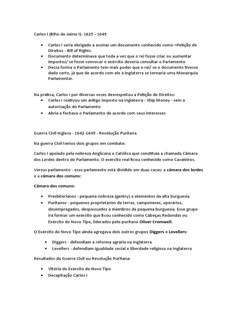 Revoluções Puritana e Gloriosa | PDF | Guerra Civil inglesa | Oliver ...