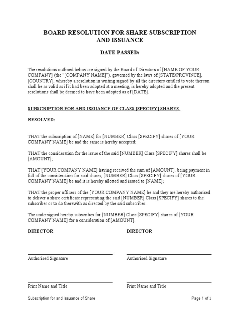 Board Resolution for Share Issuance | PDF | Law