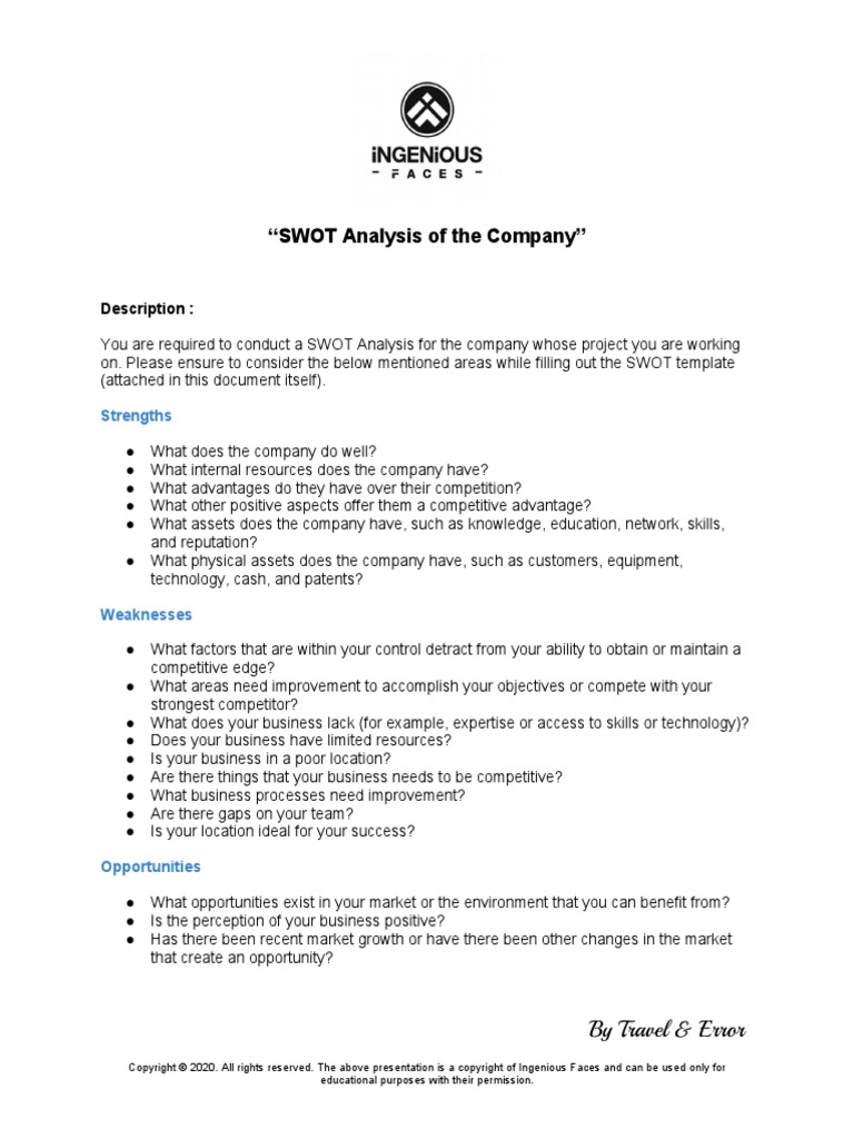 SWOT Analysis For Company | PDF | Swot Analysis | Business Economics