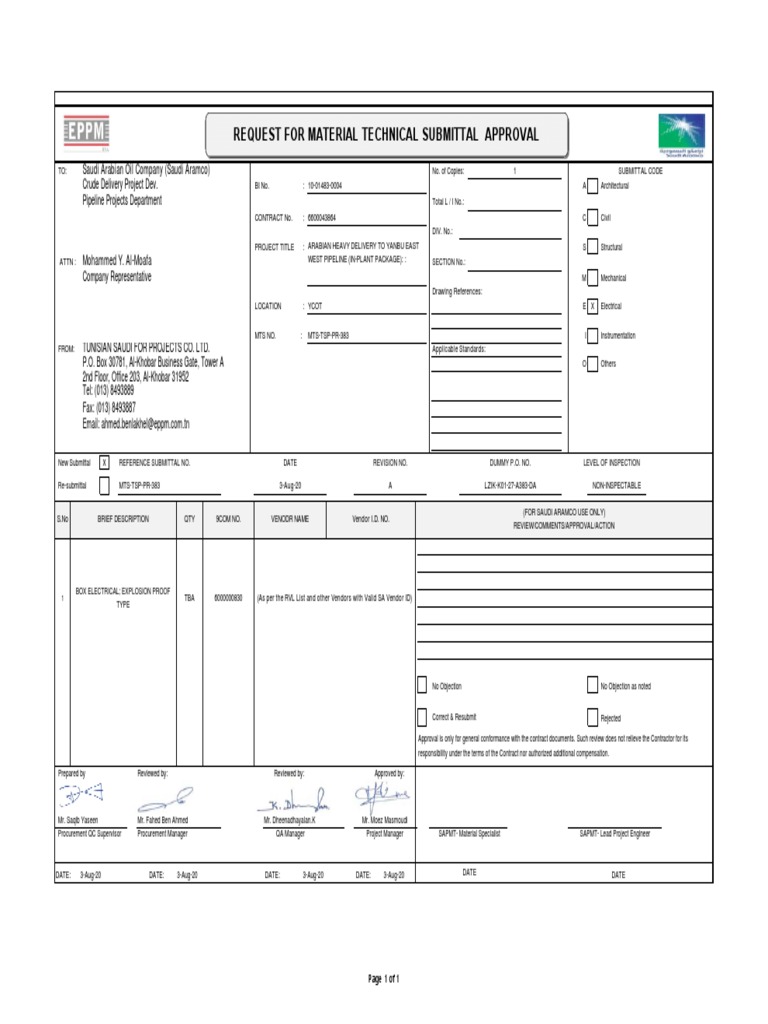 Request for Material Submittal Approval | PDF