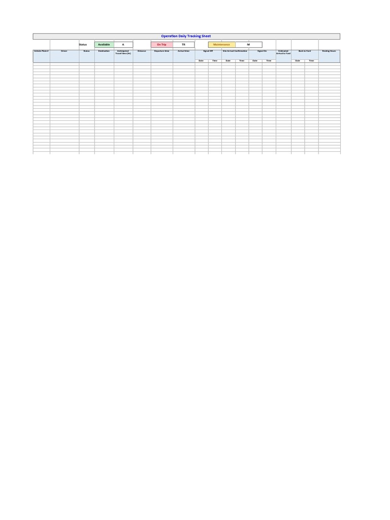 Status Available A TR M: Operation Daily Tracking Sheet | PDF