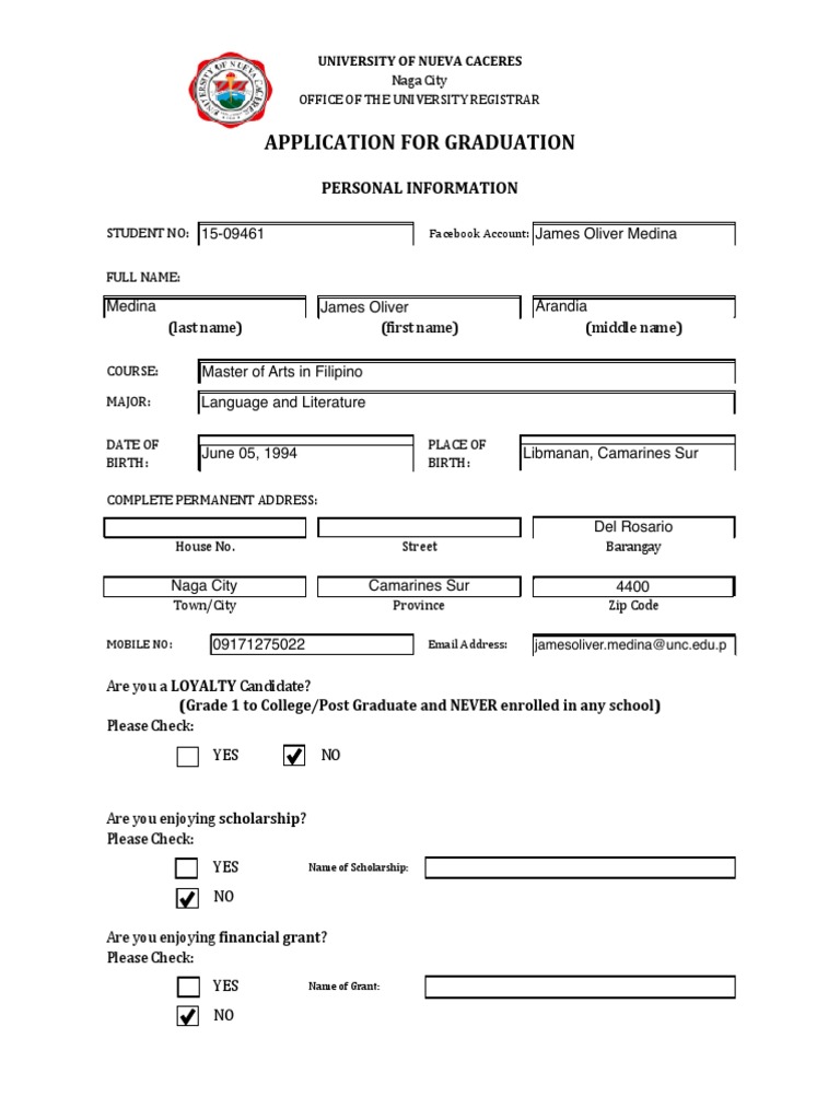 Graduation Application Form | PDF | Non Disclosure Agreement | Justice