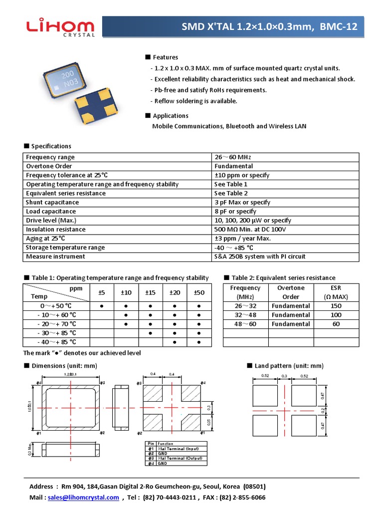 Specifications and Applications for the SMD X'TAL 1.2×1.0×0.3mm Surface ...