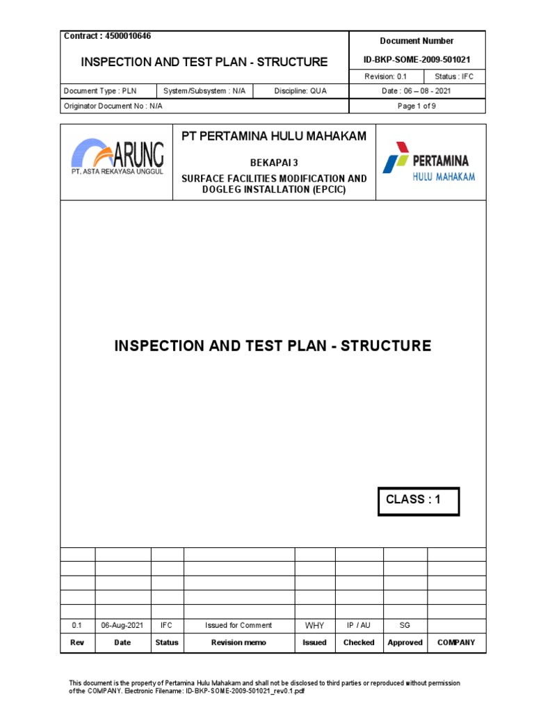 Inspection and Test Plan Structure PDF Nondestructive Testing