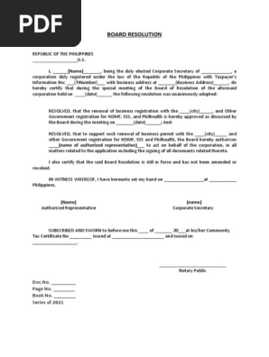 Board Resolution (Authorized Representative)