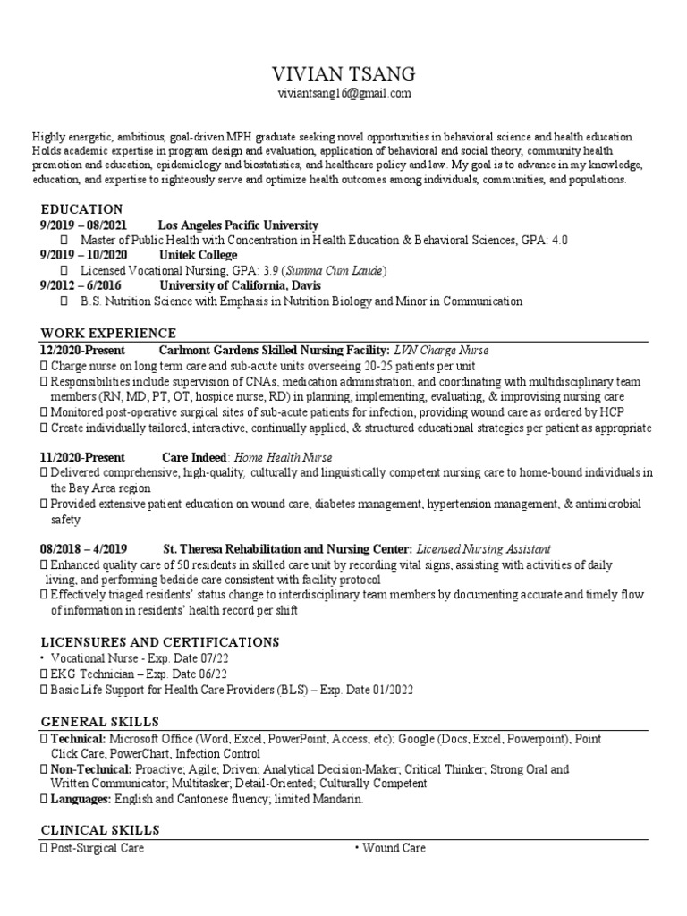 MPH Resume | PDF | Nursing | Health Care