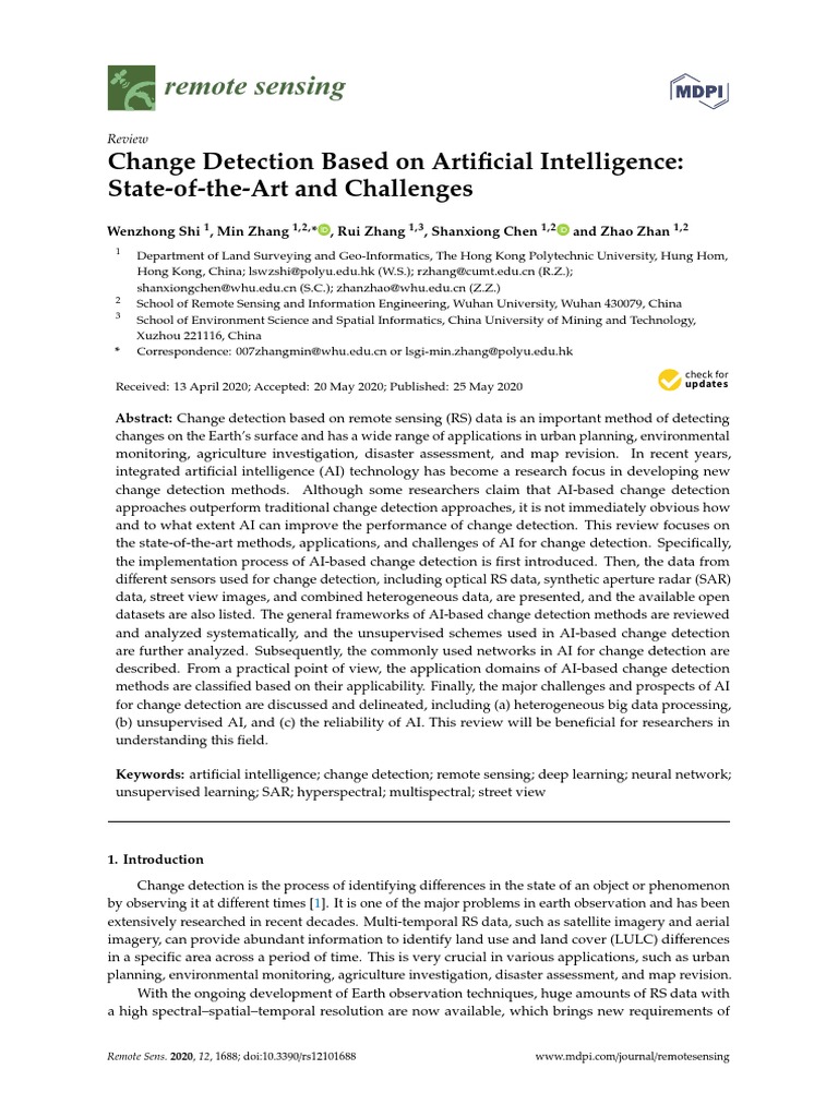 Remote Sensing: Change Detection Based On Artificial Intelligence ...