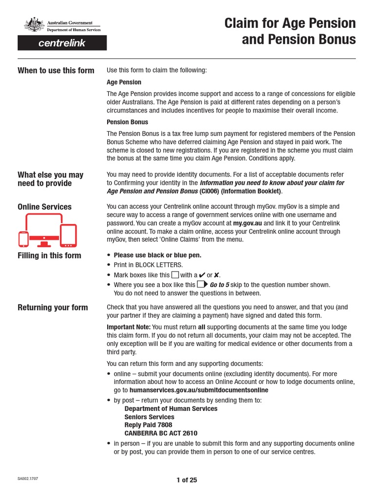 Claim Age Pension Form PDF Taxes Travel Visa