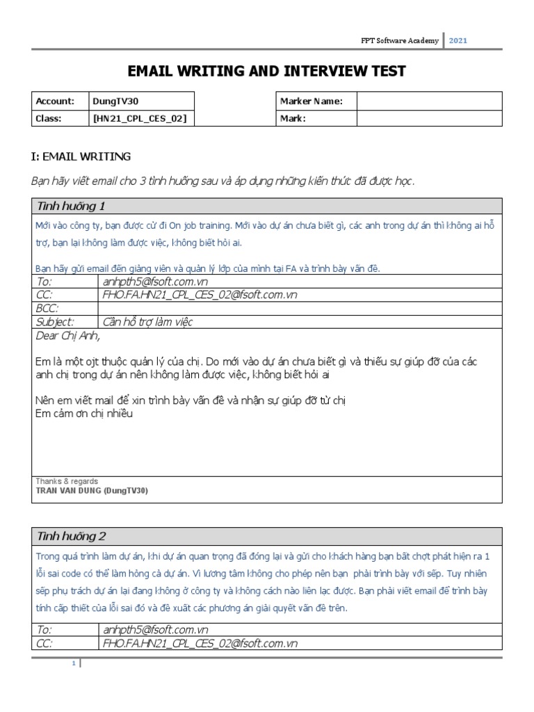 DungTV30 Emailwriting Test | PDF