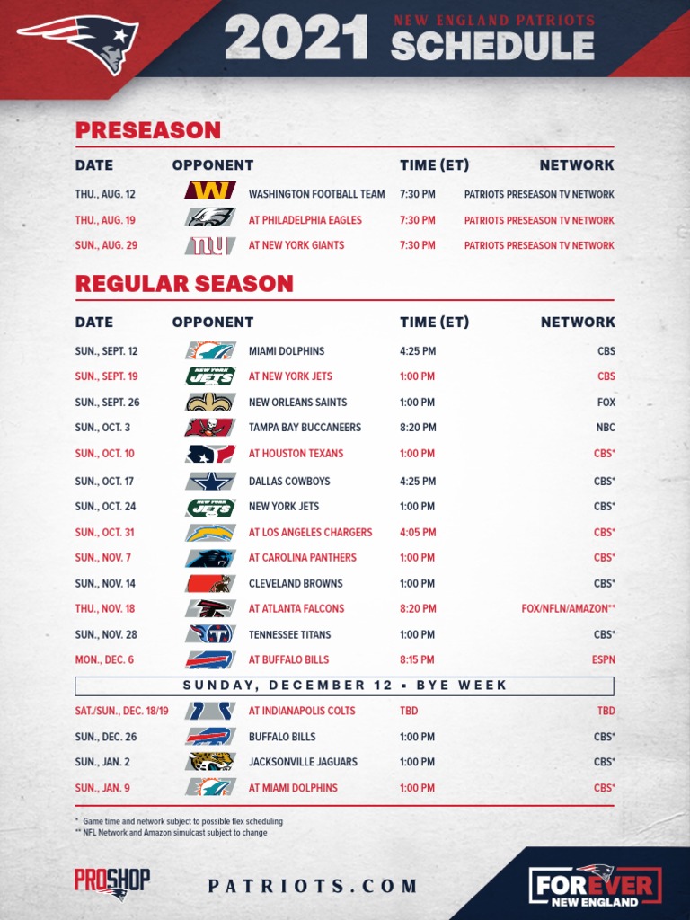 2021 And 2027 Nfl Schedule Patriots