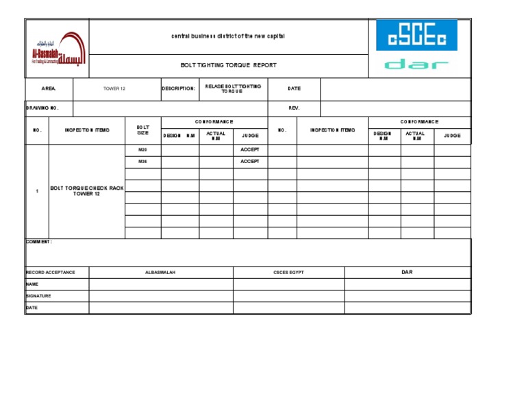 Bolt Tighting Torque Inspection Report | PDF