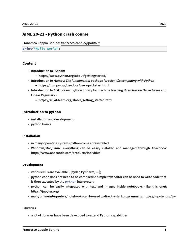 Python Crash Course for Machine Learning | PDF | Python (Programming ...