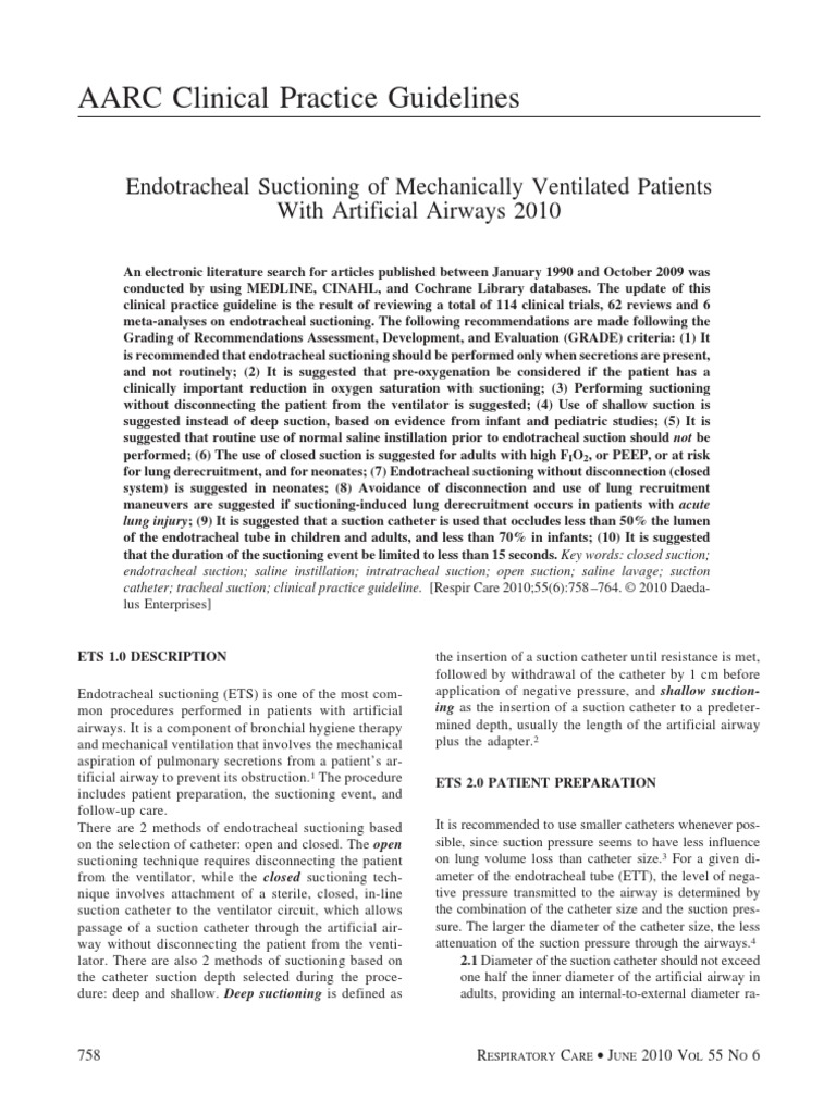 Endotracheal Suctioning of Mechanically Ventilated Patients With ...
