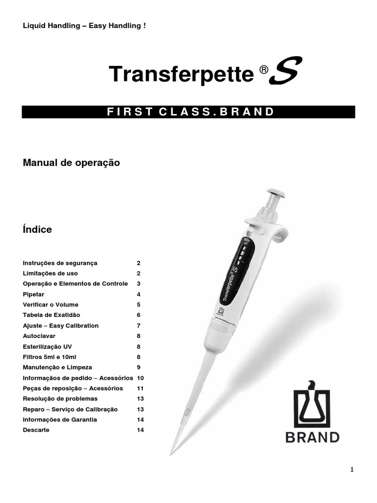 Manual MICROPIPETA Transferpette ® S PDF Esterilização