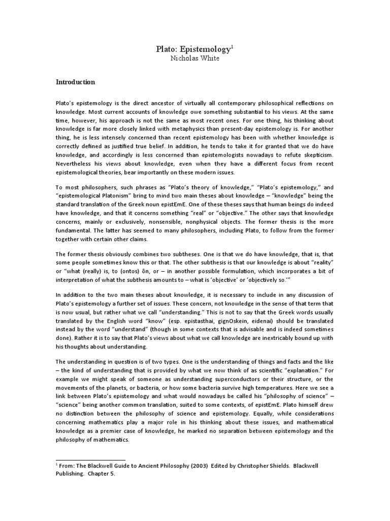 Plato: Epistemology: Nicholas White | PDF | Epistemology | Knowledge