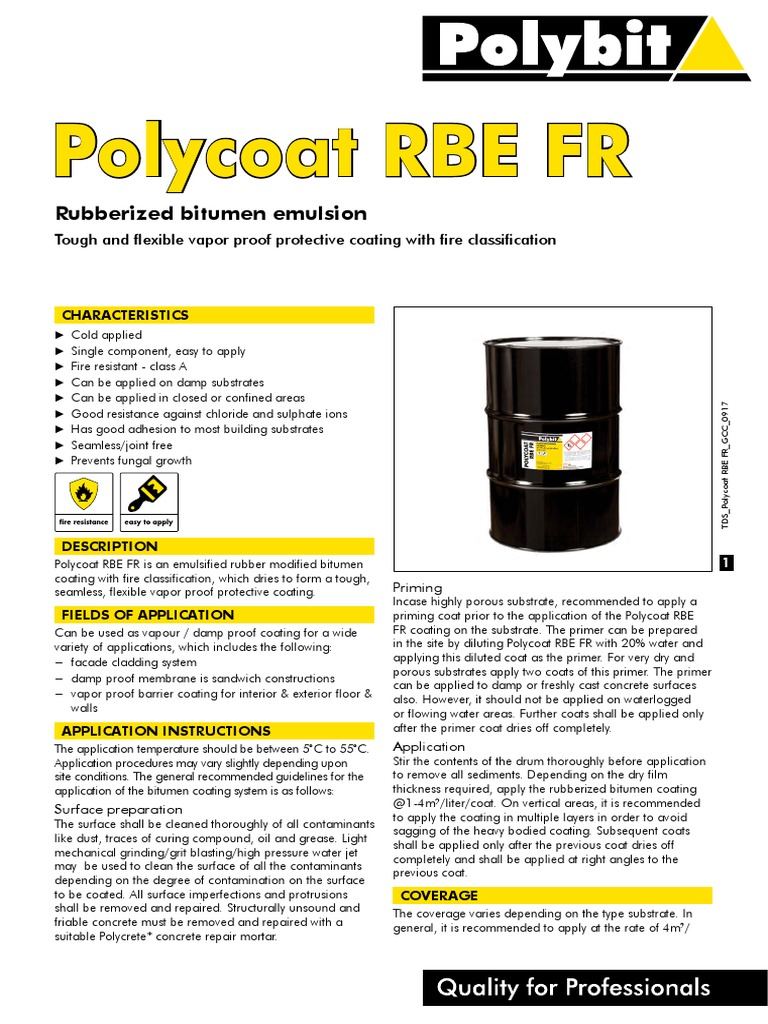 Polycoat RBE FR: Bitumen Emulsion Guide | PDF | Concrete | Water