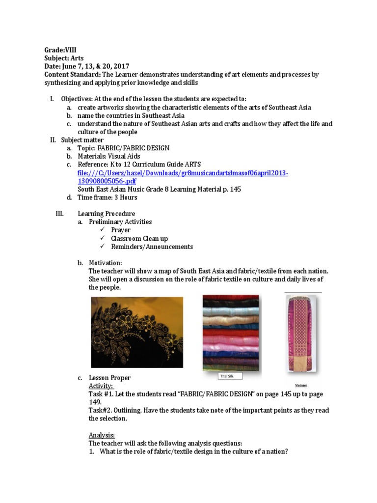 Southeast Asian Arts and Crafts Lesson Plan | PDF | Weaving | Textile Arts
