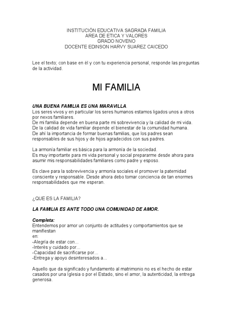 Etica Noveno MI FAMILIA | PDF | Familia | Amor
