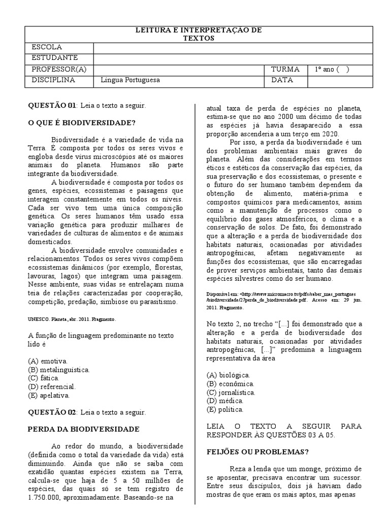 Questões Interpretação de Texto, PDF