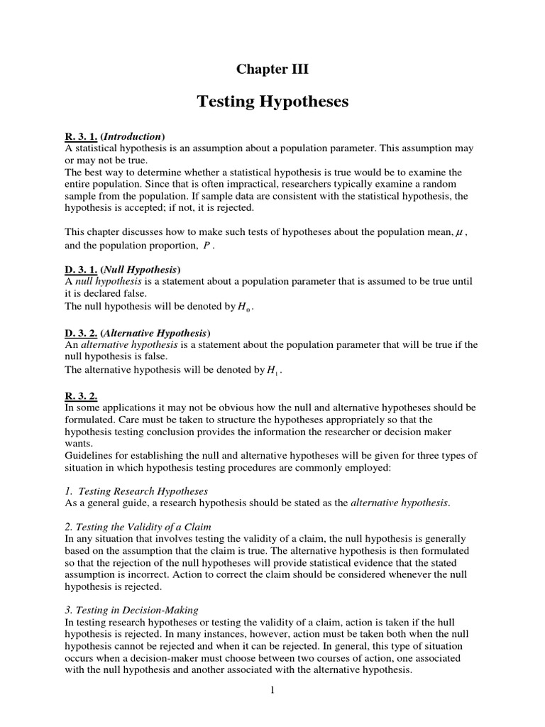 Testing Hypotheses R. 3. 1. (Introduction) PDF Statistical